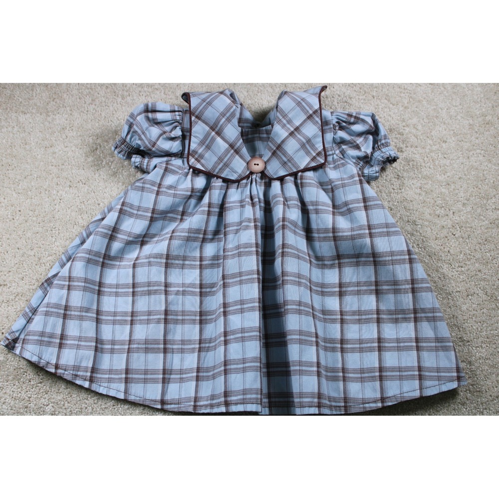 Girl Blue Plaid Peter Pan Collar Dress Short‎ Sleeve Infant 12-18 Month Handmade